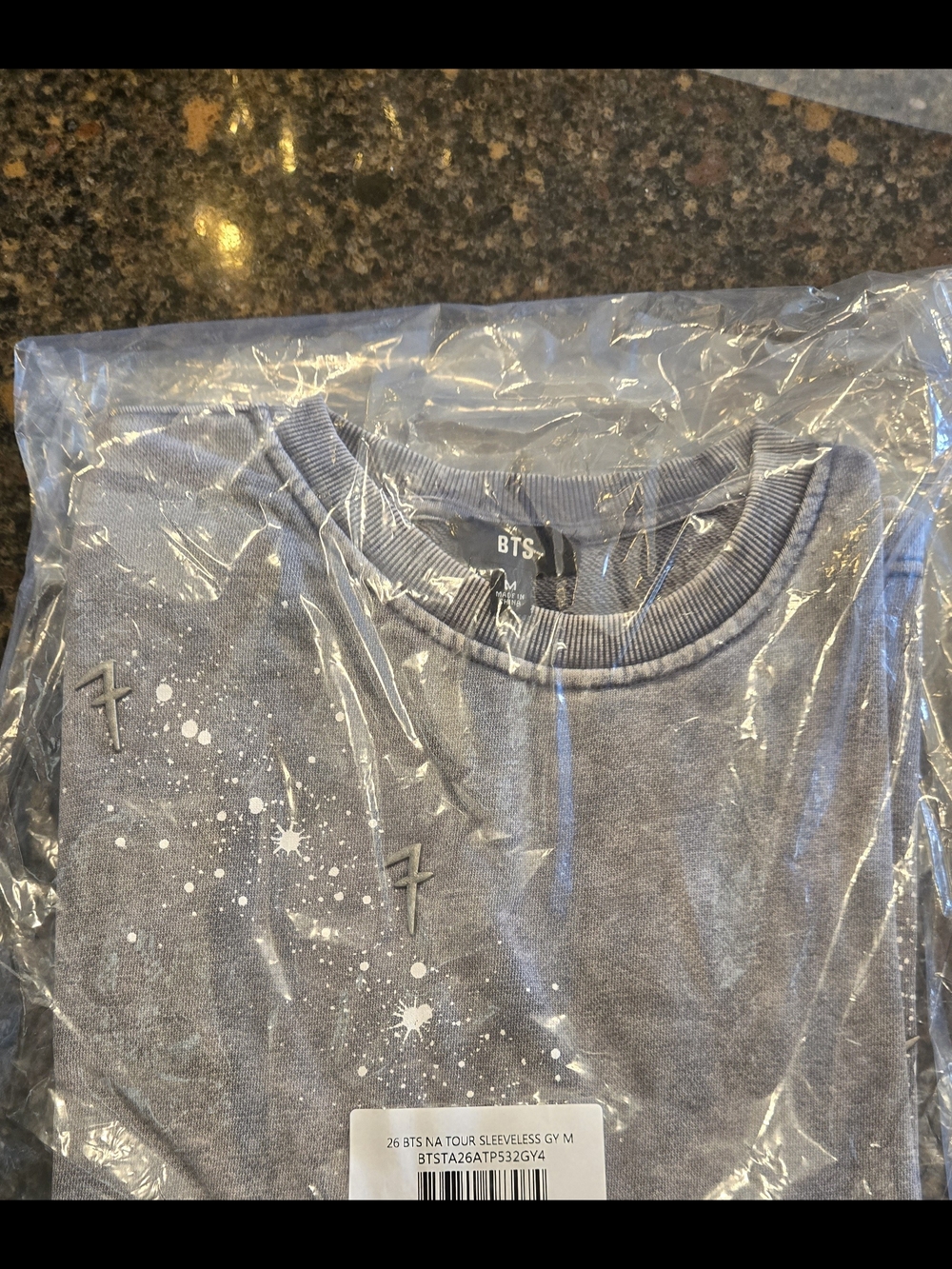 Exclusive BTS Arirang NYC Pop-Up Gray Paint-Splash Crewneck Tank - Picture 5 of 7